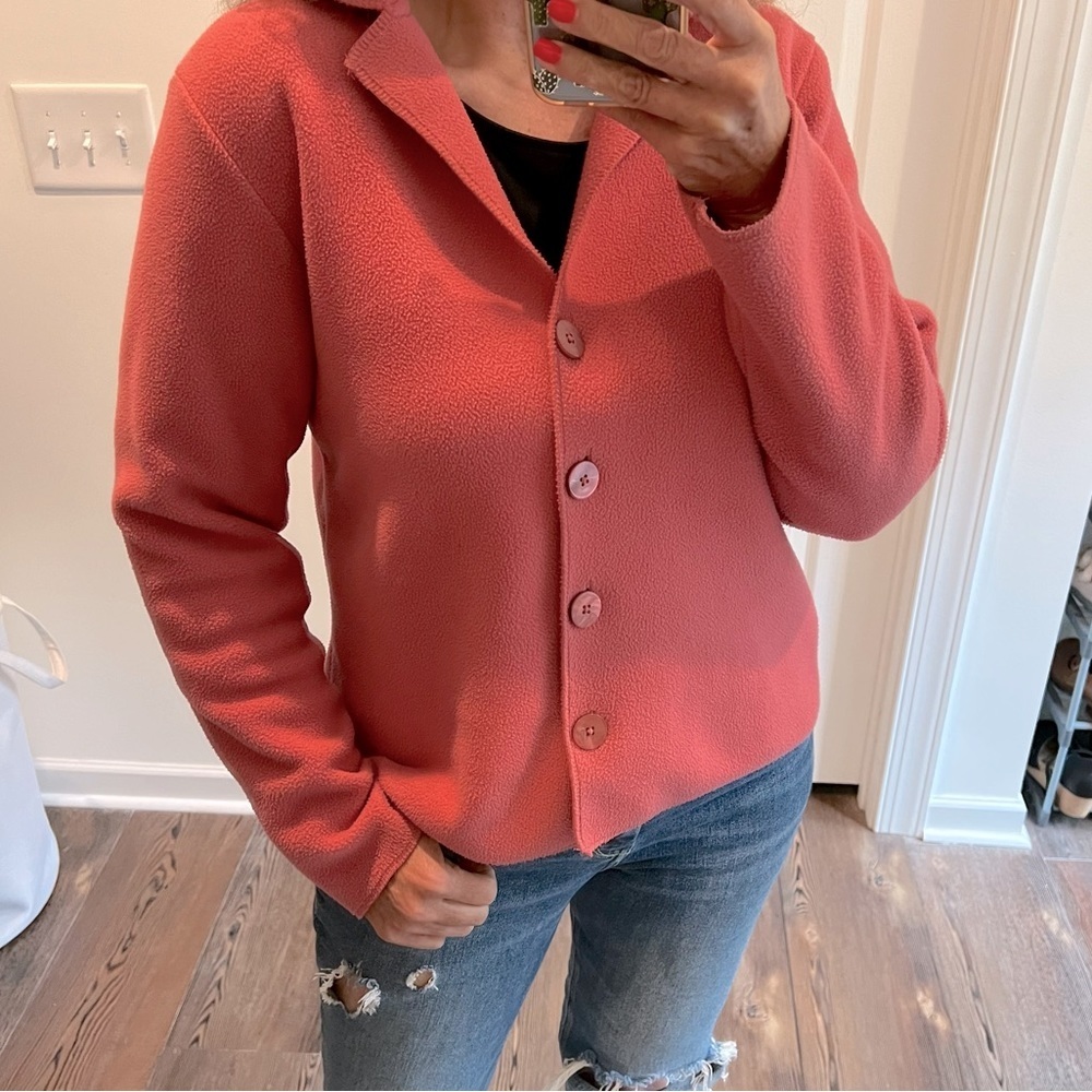 Vintage LL Bean Coral Fleece Button Up Collared Jacket Size Medium